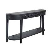 59.2in Black Carved Wooden Console Table with Lower Storage Shelf Tow Drawers Elegant Decorative W2729P270742
