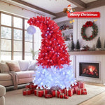 ZUN 6 FT Santa Hat Style Pre-lit Christmas Tree, Hinged Artificial Xmas Tree Pine Tree with 300 Lights, 25865681