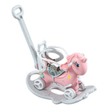 ZUN Rocking Horse Toddlers, Balance Bike Ride On Toys with Push Handle, Backrest and Balance Board W509125829