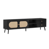 70" TV Stand for TVs up to 80 Inches, Mid Century Modern Entertainment Center with Rattan Doors, 2 N710P295759B