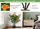 40" Lifelike Artificial Camellia Tree - 37 Yellow BloomsDense Green Leaves, GreenYellow 68479469