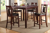 ZUN Modern Contemporary 5pc Counter Height Dining Set Cherry / Brown Finish Unique Eyelet Back 4x Chairs HS00F2252