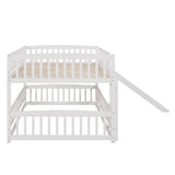 ZUN Bunk Bed with Slide,Full Over Full Low Bunk Bed with Fence and Ladder for Toddler Kids Teens White 37938086