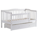Vertical Fence White Painted Pine Toddler Bed with Bottom Drawer and Side Car Bed 73292945