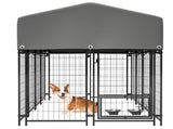 Dog Kennel Outdoor with Roof, 4.23'x7.81'x4.83' Welded Wire Enclosure, Heavy Duty Dog Crate with 76997181