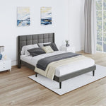 ZUN Queen Size Upholstered Platform Bed Frame with Modern Button Tufted Linen Fabric Headboard, No Box W311P195302