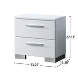 2 Drawers Wooden Nightstand, Glossy White B016P252235