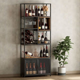 ZUN 82.7" Industrial Tall Black Bar Wine Rack Cabinet with Glass Holder Wood Home Bar Cabinet WF325110AAB