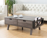 ZUN Antique Wooden Livingroom Coffee Table with Two Storage Drawers, Distressed Grey & Black B107P222506