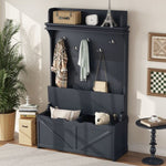 ZUN Hall Tree with Storage Bench, Entryway Bench with Drawer and 5 Hooks, Coat Rack with Display Shelf W1307P175734