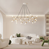 White & Golden Modern Chandelier Light Fixture, Branch Design with Frosted Tubes, Black Cords, W1340P233170