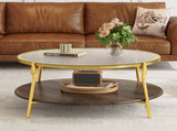 Modern Round Walnut 2-Tiered Coffee Table with Glass Top and Gold Base for Living Room, 29.9" N735P350390D