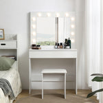 ZUN Vanity table with large lighted mirror, makeup vanity dressing table with drawer, 1pc upholstered 16427399