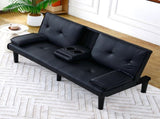 The 67-inch black PVC multi-functional sofa bed with a foldable and cup holder design makes it W3371P318136