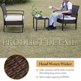 3 Piece Outdoor PE Wicker Furniture Set, Patio Brown Rattan Sectional Sofa Couch with Washable 73937025