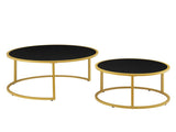 Modern Faux Leather Nesting Round Coffee Table with Golden Metal Base,Accent Tea Table for Living W2186P340503