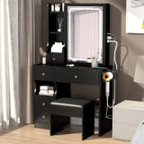 ZUN Small Space Left Drawer Desktop Vanity Table + Cushioned Stool, 2 AC+2 USB Power Station, Hair dryer W936P176474