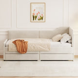 Twin Size L-Shaped Corduroy Daybed,Upholstered Bed Frame with 2 Storage Drawers, Beige N733P171470A