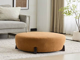 Modish Round Ottoman Boucle Top with Splayed Rubber Wood Legs, Pumpkin Orange N769P346256O