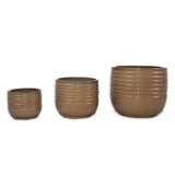 Handmade Glazed Ceramic Planter Set of 3, 15/11/8 Inch Diameter, Horizontal Ribbed Texture, for W3273P321466
