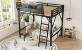 Full Size Loft Bed with Ladder, Metal Full Loft Bed with Storage Shelves, High Loft Bed for Kids W2580P316646