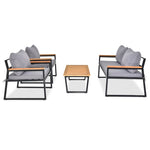 ZUN 4 Piece Outdoor Patio Lounge Conversation Set, Metal Frame with Acacia Wood Armrest & Tabletop 48002606