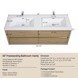 60" Wall-Mounted Bathroom Vanity with Double Sinks, Floating Bathroom Storage Cabinet with Stone W1573P211187