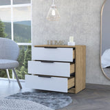 ZUN Cannon 3-Drawer Dresser White and Light Oak B06280495