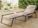 Oversized Patio Chaise Lounge, 27" Wide 4-Position Adjustable Backrest Folding Tanning Chair-Beige 16283280