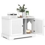 ZUN White Wooden Cat House with Scratching Pad and Adjustable Divider, Nightstand, Coffee, or Side 51455269