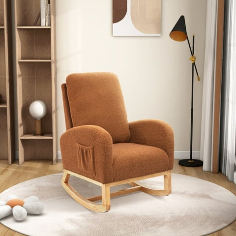 ZUN 27.2"W Rocking Chair for Nursery, Sherpa Glider Chair with High Back and Side Pocket, Rocking Accent W1852P171374