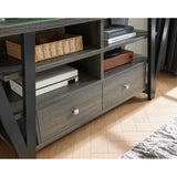 Tall TV Stand cabinet with two drawers on metal glides metal square knob handles and two divided B107P302101