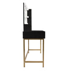 ZUN Makeup Vanity Table, Adjustable LED Lit mirror, upholstered stool in Black B064P182634