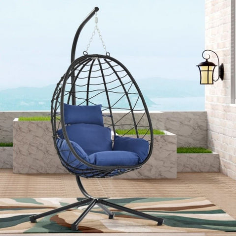 ZUN Egg Chair with Stand Indoor Outdoor Swing Chair Patio Wicker Hanging Egg Chair Hanging Basket Chair 80581099