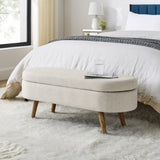 Ottoman Oval Storage Bench,Rubber Wood Legs, Beige W48746798