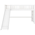 ZUN Twin Size Low Loft Bed with Ladder and Slide,White 74563380