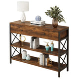 3 Tier Console Table Entryway with Drawer and 2 Open Storage, Industrial Sofa Table with Storage 15815889