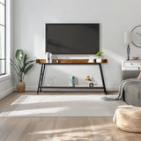 70.9 inch Extra Long Console Table with 2 Power Outlets & USB Ports, Rustic Industrial Sofa Table 55958898