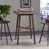 ZUN Modern Bar Height 42" Dining Table, Rubberwood Legs and Laminate Table Top, Walnut Finish, Black 65503.00WALN