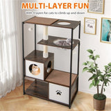Stylish Wood-Metal Cat Tree - 33 lbs Per Layer Capacity, 2 Private Condos 2 Relaxation Platforms, 00410945