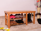 90cm Strip Pattern Tiers Bamboo Stool Shoe Rack with Boots Compartment Wood Color 60137286