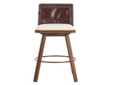 Sibyl Indoor Upholstered Swivel Bar Stool with Metal Frame, Walnut Finish and Beige Upholstery, Set N775P340827B