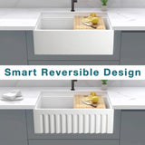 30 Inch Fireclay Farmhouse Sink-30"x 20"White Workstation Reversible Ceramic Farm Apron Front W1386P317493