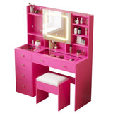 Barbie Pink Textured Particle Board with Melamine Laminate, Tempered Glass Top, Five-Drawer Dressing 78912246