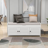 ZUN Storage Bench with 3 Shutter-shaped Doors, Shoe Bench with Removable Cushion and Hidden Storage 70290505