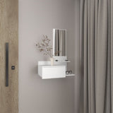 Vienna 23.6" Wide 3-Tier Shelf Floating Mirror Console Table, Full Extension Drawer White B200P240257