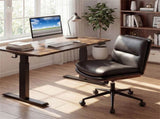 Black Armless Office Chair , Curved Backrest & Wide Seat, 360&deg Swivel & Rocking Function 96919480