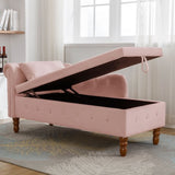Pink Chaise Lounge Indoor,Velvet Lounge Chair for Bedroom with Storage & Pillow,Modern Upholstered W1170105037