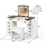 ZUN Vanity Desk with Dimmable LED Light with 10 Drawers, Makeup Table with Flip Up Mirror for W760P206128