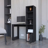 ZUN Peterson Computer Desk with 4-Tier Bookcase and 1-Door Cabinet Black B062111729